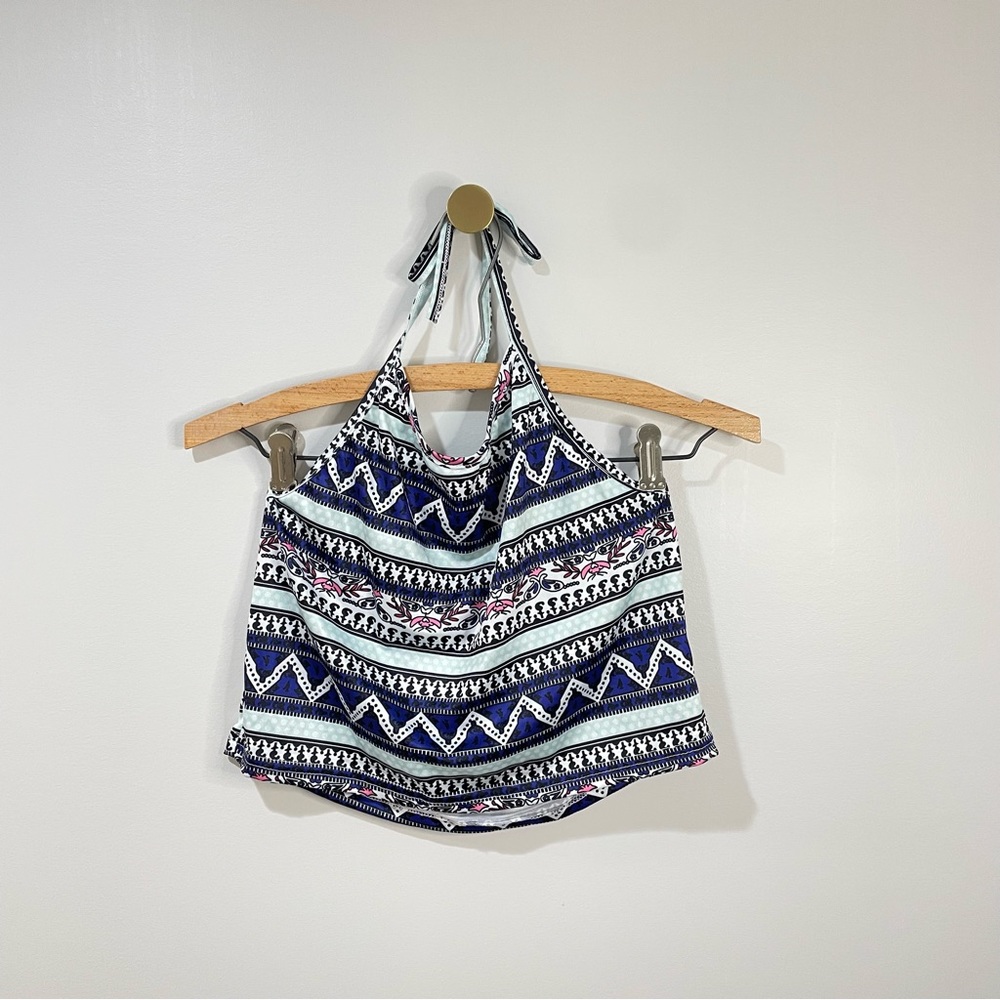 Halter Tie Neck Geometric Print Top